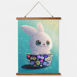 Tapiz Con Marco De Madera Cute Fauna del Guardián de la Primavera: Conejo en