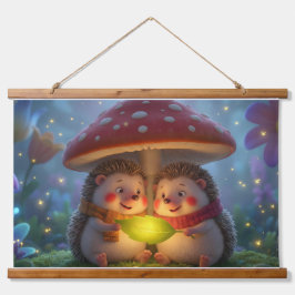 Tapiz Con Marco De Madera Cute Hedgehog Mushroom Woodland Tapestry