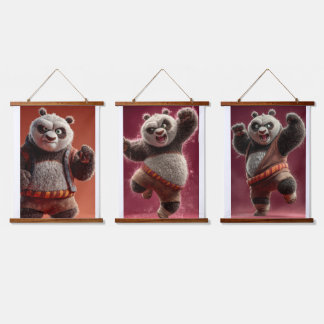 Tapiz Con Marco De Madera Cute Martial Arts Panda Wall Art Set of 3 Kids Roo
