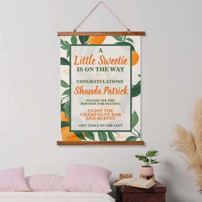 Tapiz Con Marco De Madera Cute Naranja Theme Baby Shower (Dormitorio)