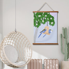 Tapiz Con Marco De Madera Cute Pareja Jugadora Parrots Rosellas