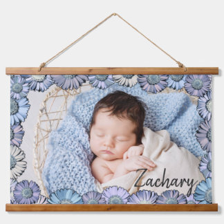 Tapiz Con Marco De Madera Cute Pastel Azul Daisy Nacido Niño Nombre Foto Nur