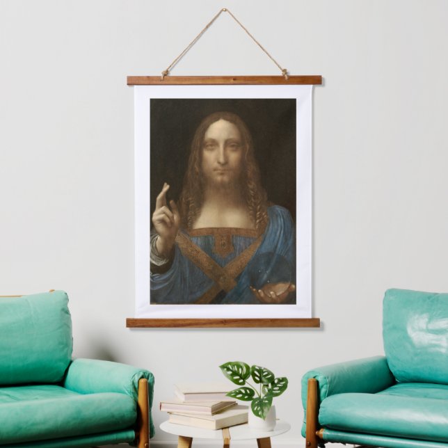 Tapiz Con Marco De Madera Da Vinci, salvador del mundo, salvador Mundi (Sala de estar)