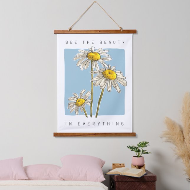 Tapiz Con Marco De Madera Daisy Flowers Beauty Slogan (Dormitorio)