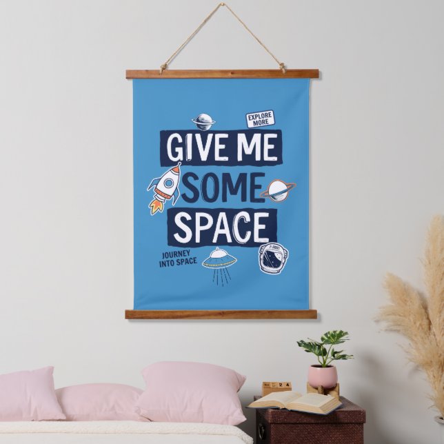 Tapiz Con Marco De Madera Dame algo de espacio (Dormitorio)