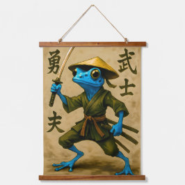 Tapiz Con Marco De Madera Dart Frog de veneno azul Samurai - Tinta japonesa