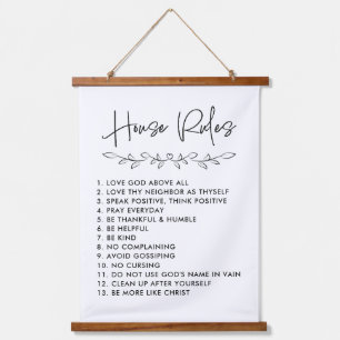 Tapiz Con Marco De Madera Decoración de las reglas de la casa basada en la f