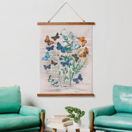 Tapiz Con Marco De Madera Decoración de pared de mariposa de época