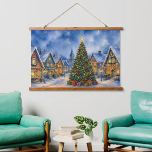 Tapiz Con Marco De Madera Decoración de vacaciones de Navidad