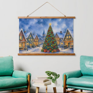 Tapiz Con Marco De Madera Decoración de vacaciones de Navidad