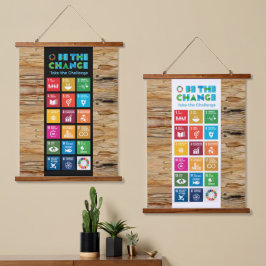 Tapiz Con Marco De Madera Decoración sostenible de SDG para el hogar, la ofi