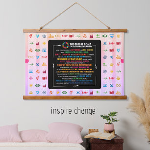Tapiz Con Marco De Madera Decoración sostenible de SDG para el hogar, la ofi