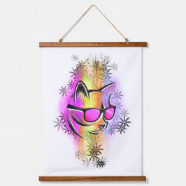 Tapiz Con Marco De Madera Décoration murale chat couleurs lunettes de soleil