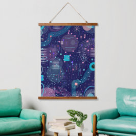 Tapiz Con Marco De Madera Deep Blue Dreams Abstract Art