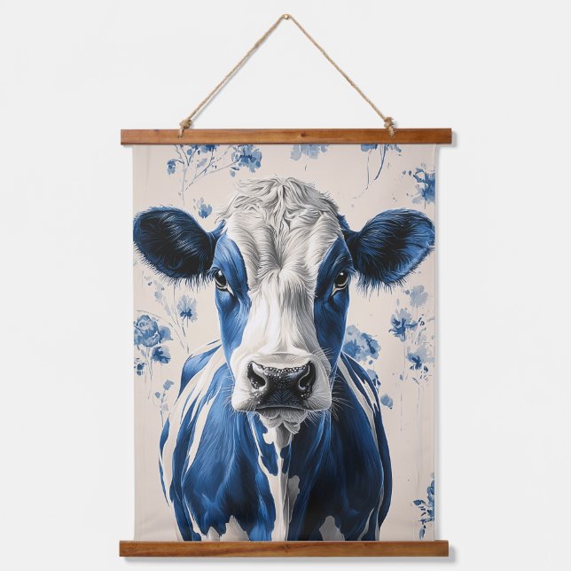 Tapiz Con Marco De Madera Delft Blue Cow - Un Tributo Artístico Sin Tiempo (Anverso)