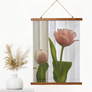 Tapiz Con Marco De Madera Delicadas Tulipanes Pastel Rosa Fotografía Hermosa