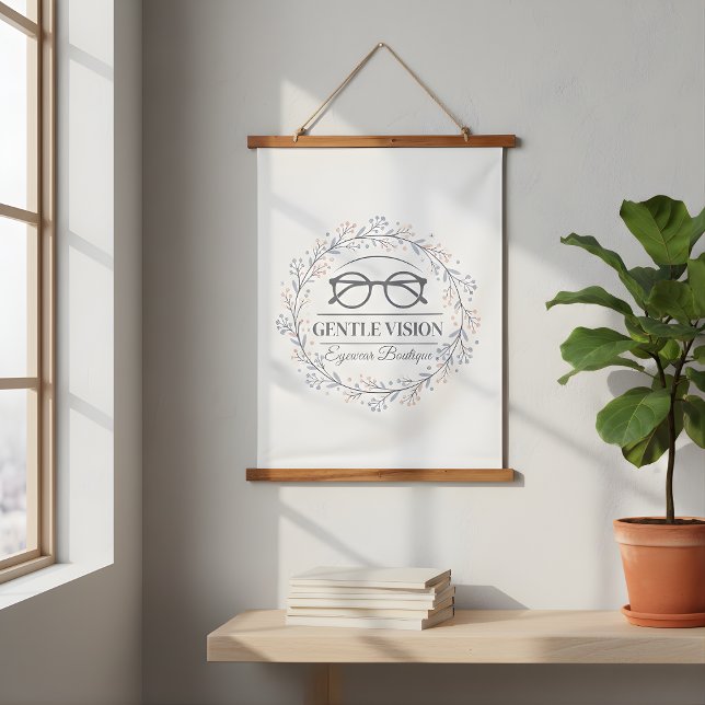 Tapiz Con Marco De Madera Delicate Neutral Flowers Reading Glasses Logo (Stylish Glasses Flowers Tapestry)