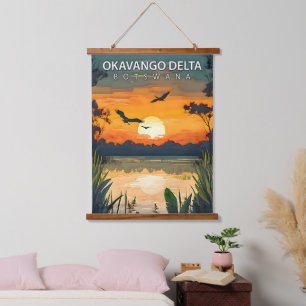 Tapiz Con Marco De Madera Delta del Okavango – Póster de Viajes Retro de Bot