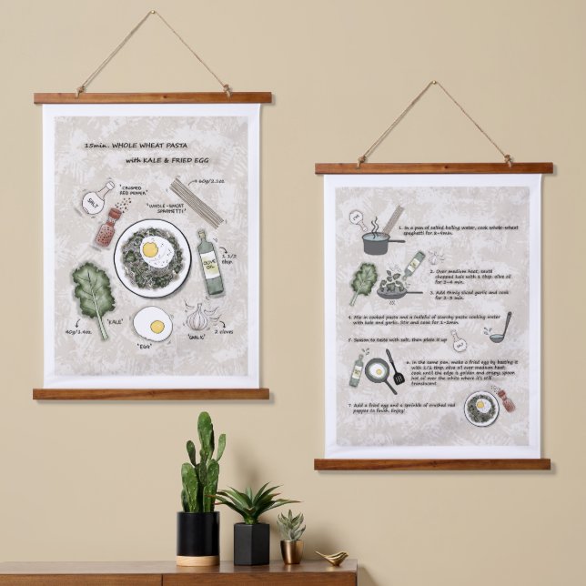 Tapiz Con Marco De Madera Desayuno saludable Ilustracion de la receta de pas (Asimétrico)