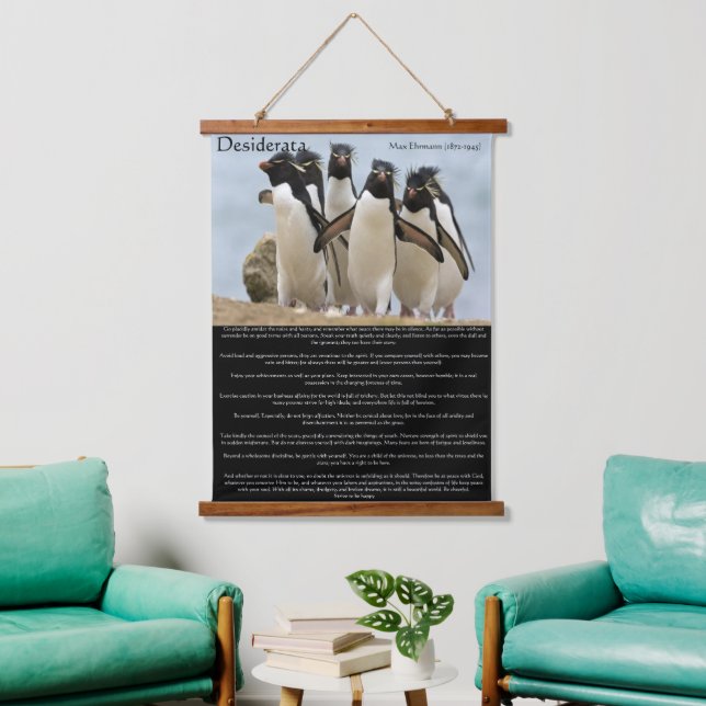 Tapiz Con Marco De Madera Desiderata Penguins Walking (Sala de estar)