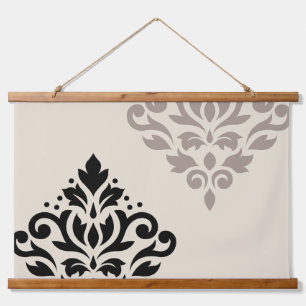 Tapiz Con Marco De Madera Desplazamiento Damask Art I Crema de tazas negras