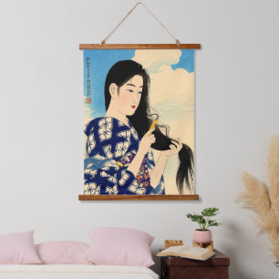 Tapiz Con Marco De Madera Después de lavar su cabello Ito Shinsui 1936