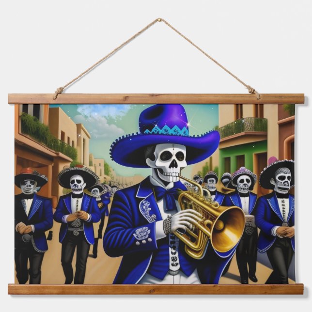 Tapiz Con Marco De Madera Día de la muerte del Tapiz de Arte Mariachi (Anverso )