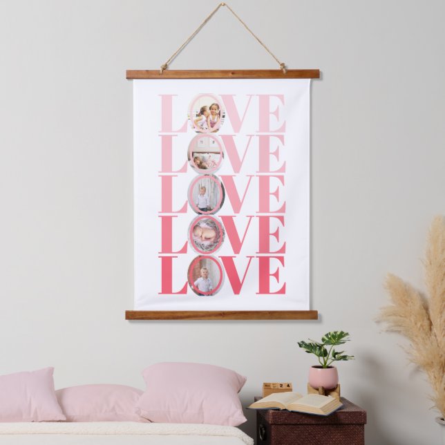Tapiz Con Marco De Madera Día de San Valentín fotográfico Ombre Pink LOVE (Dormitorio)