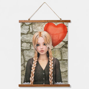 Tapiz Con Marco De Madera Día de San Valentín Retro - Amor de Globo en Forma