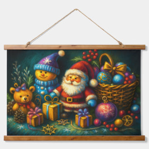 Tapiz Con Marco De Madera Dibujar Navidades de la escena de dibujos de dibuj