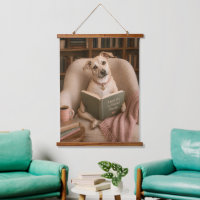 Dibujo de biblioteca en acuarela de perro leyendo