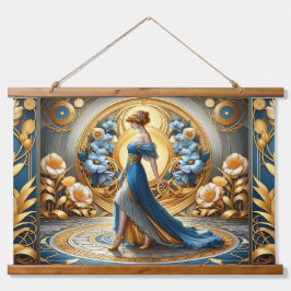Tapiz Con Marco De Madera Diosa Dorada en Floración Art Nouveau