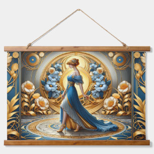 Tapiz Con Marco De Madera Diosa Dorada en Floración Art Nouveau