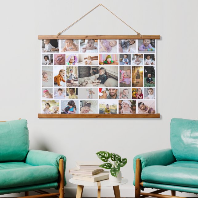 Tapiz Con Marco De Madera Diseñar su propio Poster de 35 Collages de fotos (Sala de estar)