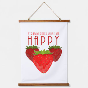 Tapiz Con Marco De Madera Diseño de cita de fresa linda Fruta Kawaii