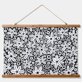 Tapiz Con Marco De Madera Diseño de flores - Blanco sobre negro