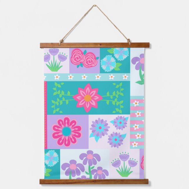 Tapiz Con Marco De Madera Diseño de flores vibrantes en flor (Anverso)