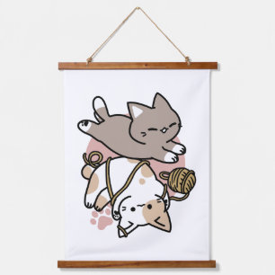 Tapiz Con Marco De Madera Diseño de gatos lindos y juguetones – Arte diverti