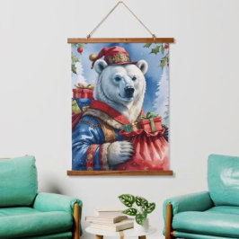 Tapiz Con Marco De Madera Diseño de Navidad de Santa Oso Polar