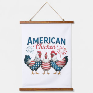 Tapiz Con Marco De Madera Diseño de pollo patriótico americano del 4 de juli