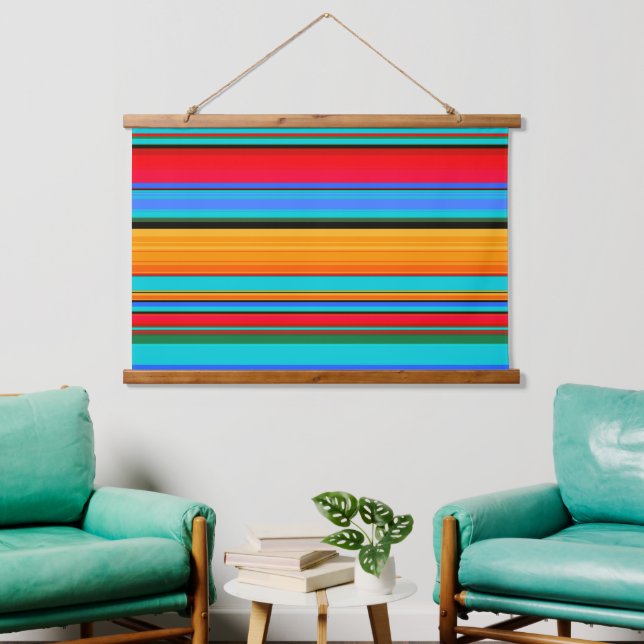 Tapiz Con Marco De Madera Diseño de serape mexicano a rayas (Sala de estar)