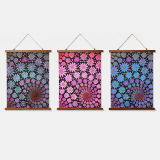Tapiz Con Marco De Madera Diseño Floral Boho de Flores Fractales Coloridas