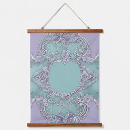 Tapiz Con Marco De Madera Diseño floral de lavanda y verde menta arte de IA
