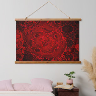 Tapiz Con Marco De Madera Diseño floral Retro Rojo de amapola