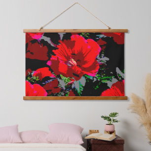 Tapiz Con Marco De Madera Diseño floral Retro Rojo de amapola