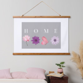 Tapiz Con Marco De Madera Diseño floral y de mariposa para el hogar