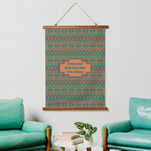Tapiz Con Marco De Madera Diseño geométrico de cobre azul teñido personaliza