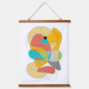 Tapiz Con Marco De Madera divertida línea de arte moderno colorido y formas 