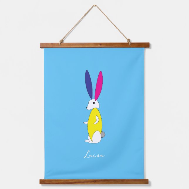 Tapiz Con Marco De Madera Divertido Bunny Wall Art Nursery Kids Personalizab (Anverso)