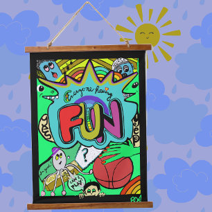 Tapiz Con Marco De Madera Divertido Ilustracion cómico de la hermandad colga